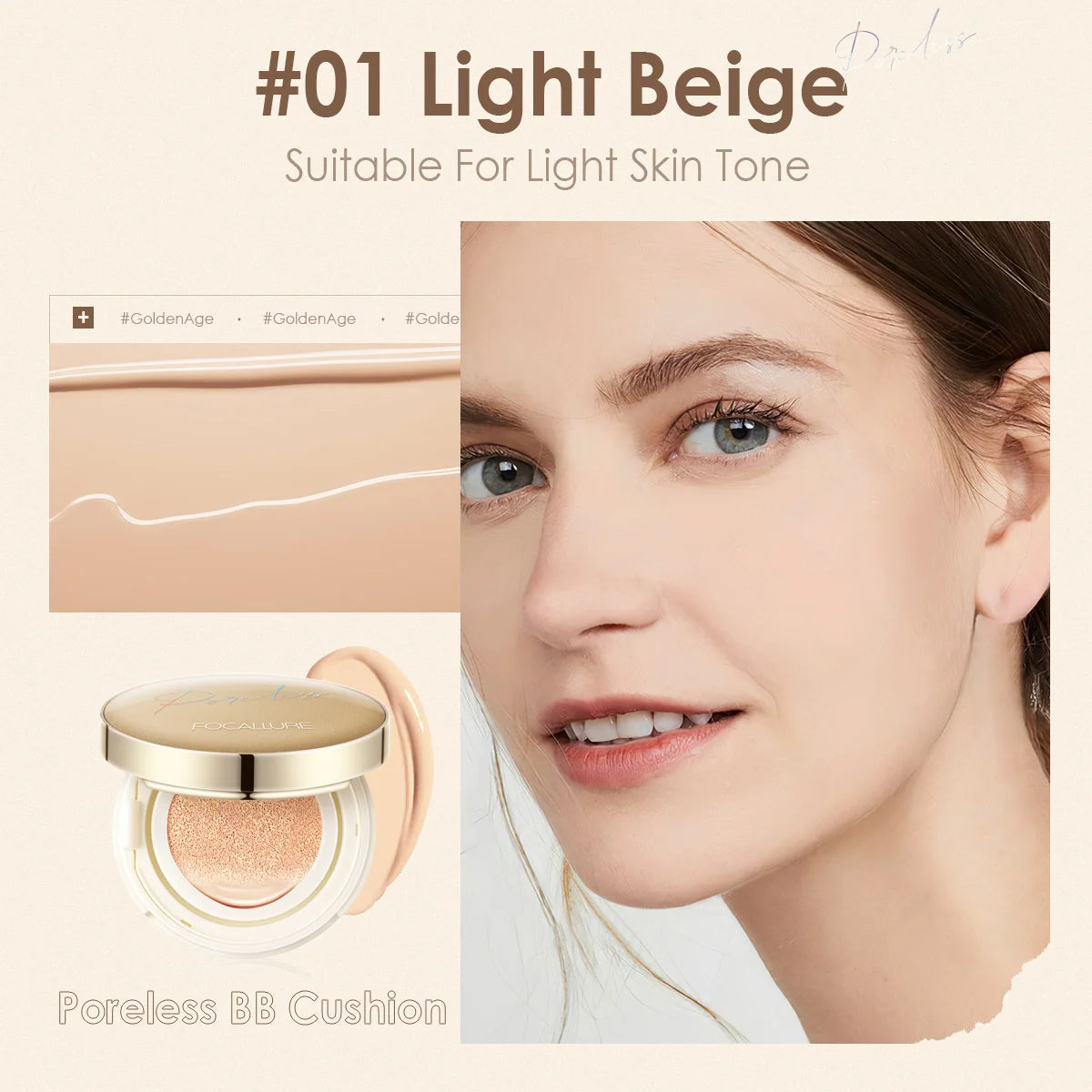 FOCALLURE Foundation Air Cushion Waterproof Matte Base Poreless High Coverage Face Cream Nutritious Smooth Foundation Makeup